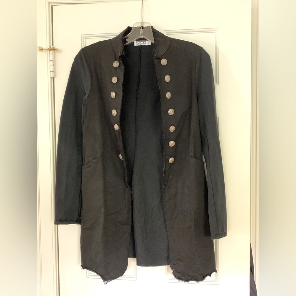Dark Charcoal Military-Style Blazer with Standing Collar